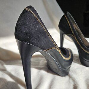SIZE 8.5 Jessica Simpson Black Platform Zipper Trim Heels Pumps EUC
